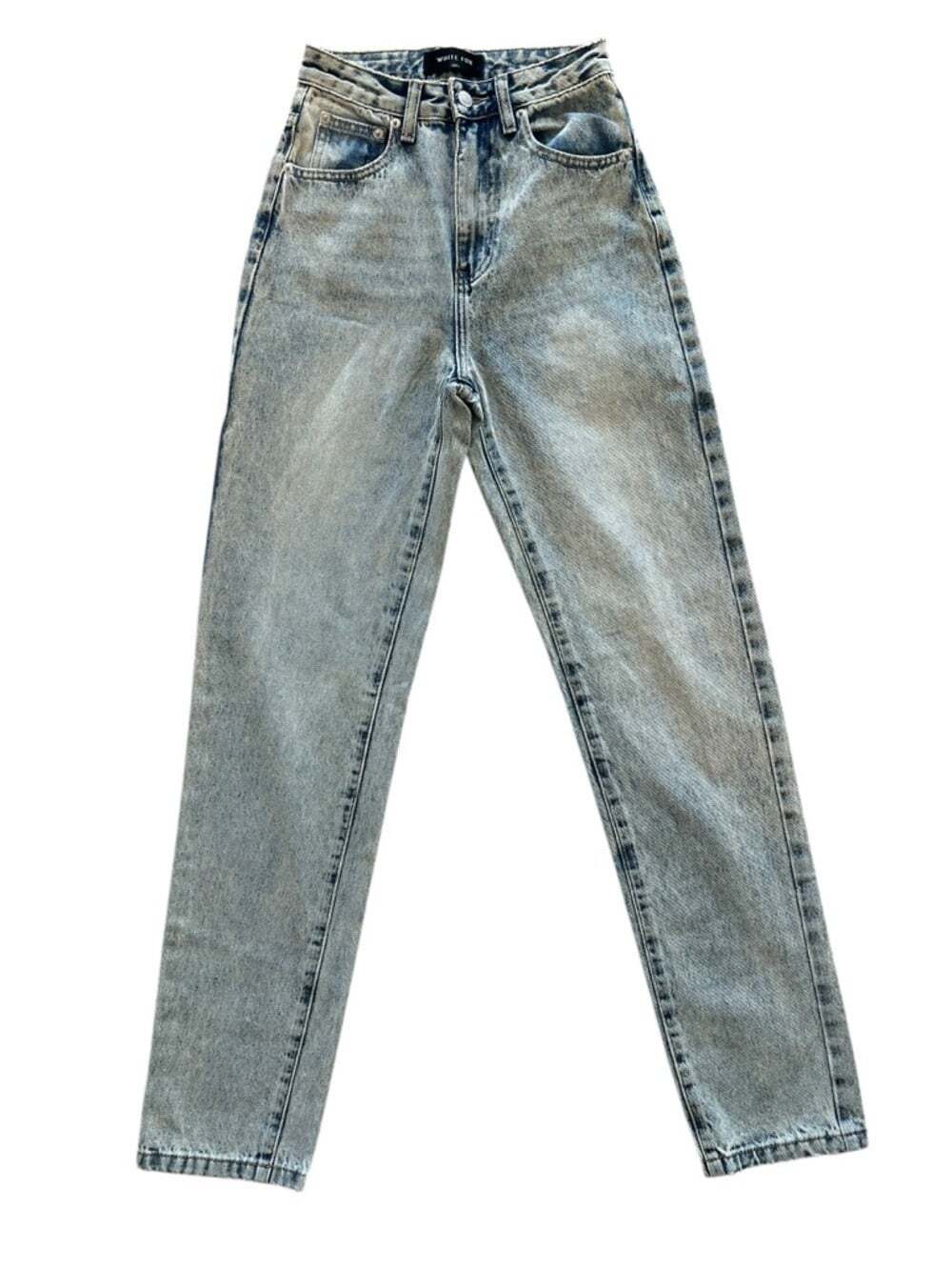 White Fox 100% Cotton 90s Retro Grunge Edgy Acid Wash Straight Leg Jeans-XXS